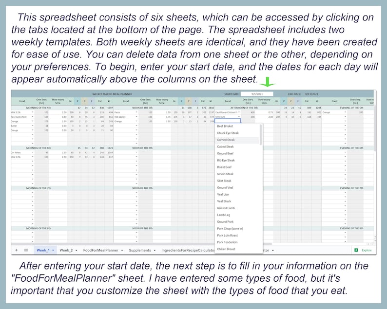 Macro Diet Meal Planner, Macro Meal Planner, Digital Meal Planner, Meal