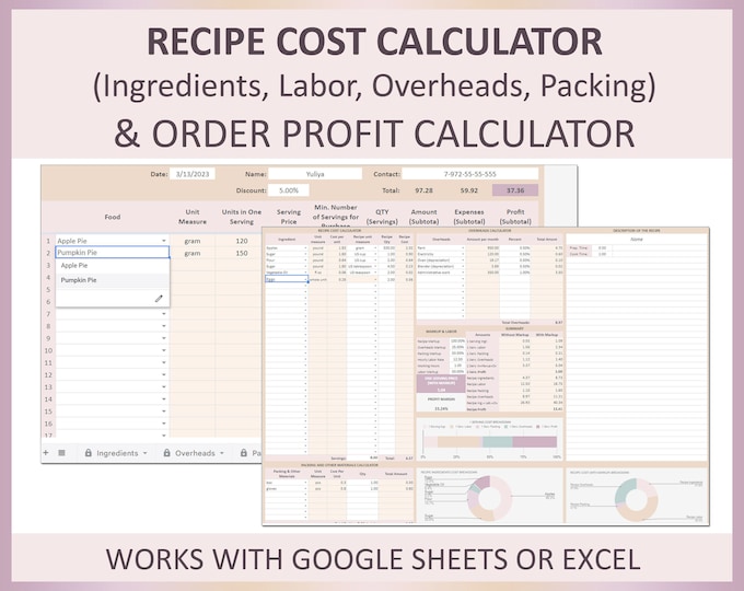 Food Cost Calculator Excel Template | Recipe Costing & Menu Pricing ...