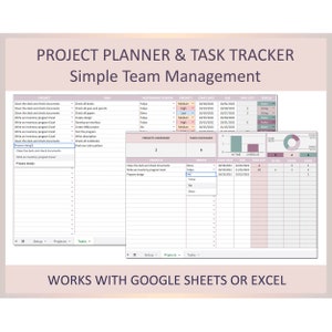 Digital Project Planner Task Management Team Organizer To-Do List Tracker Auto Template Excel Spreadsheet Google Sheets Productivity Tool