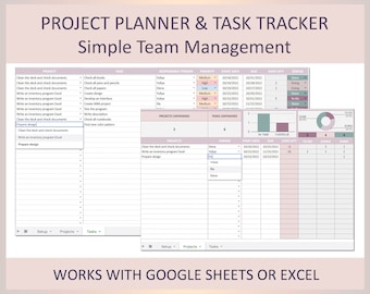 Digital Project Planner Task Management Team Organizer To-Do List Tracker Auto Template Excel Spreadsheet Google Sheets Productivity Tool
