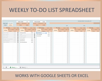 Weekly to do list, To Do list template, To-do list Excel, To do list Google Sheets, Weekly task tracker, Time management, Weekly task list