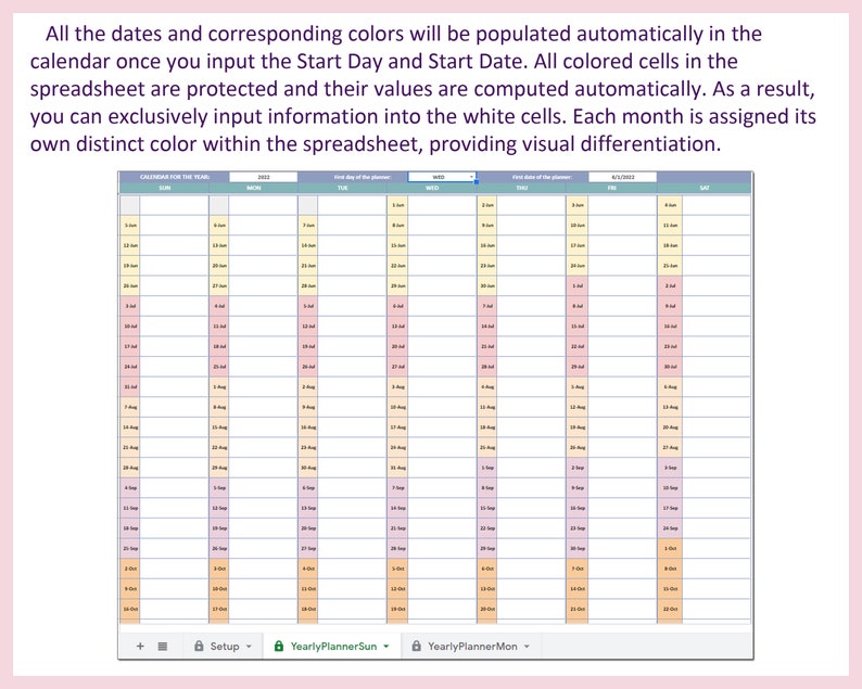 Excel Yearly Planner, Yearly Calendar, Undated Planner, Weeks in a Year ...