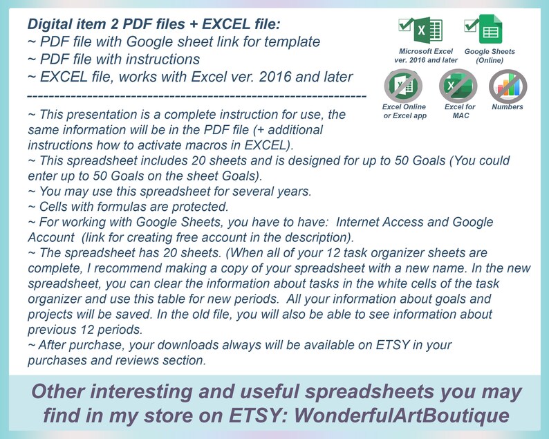 Life Planner Excel Goal Setting Project Planner (Instant Download) Etsy