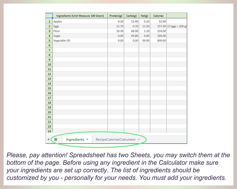Recipe Calories Calculator Google Sheets Nutrition Counter Meal Calorie ...