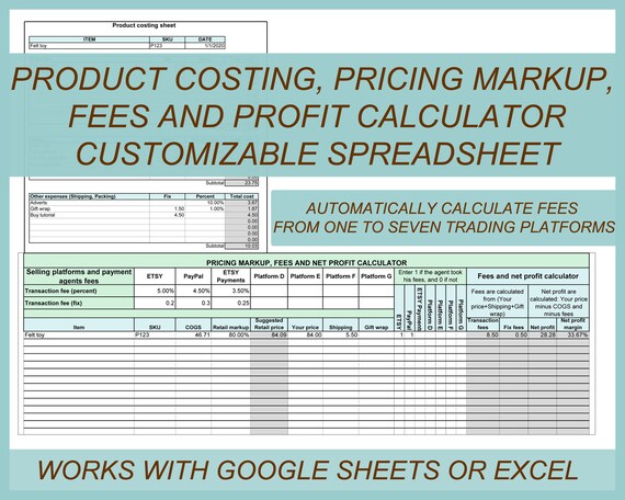 Product Costing Template Excel Product Planner Pricing Etsy