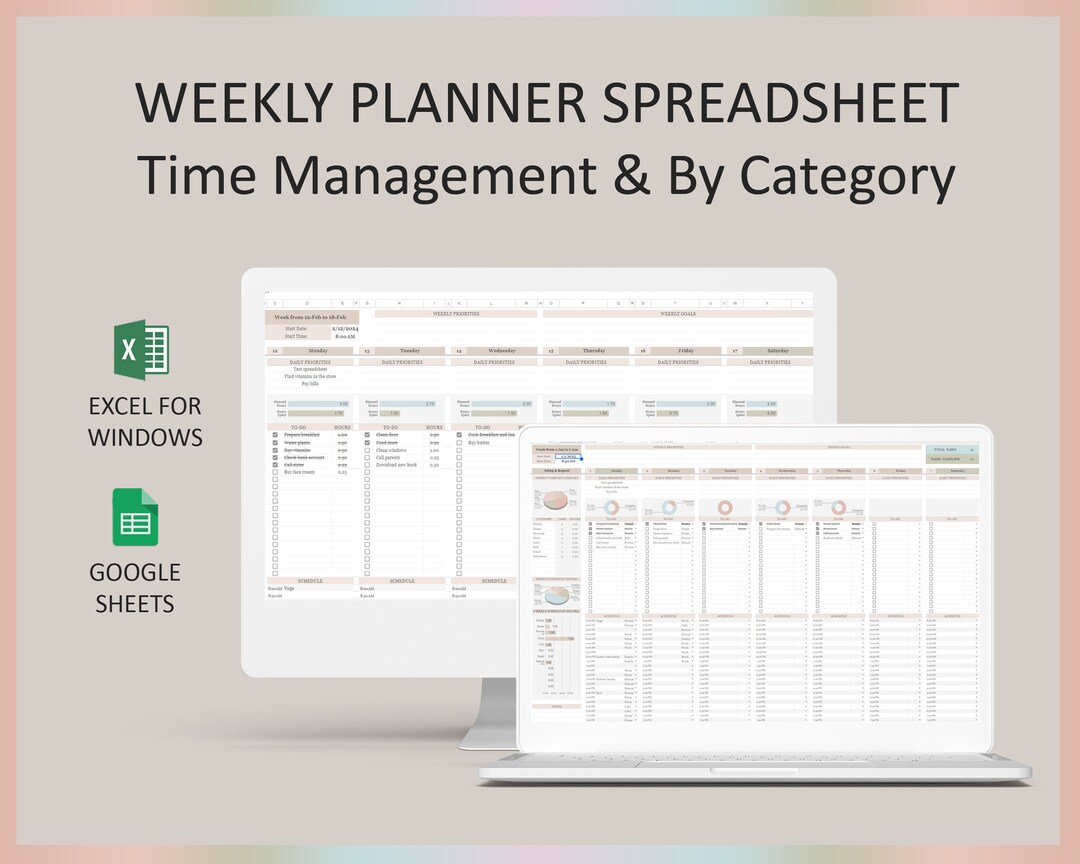 Weekly Planner Spreadsheet Weekly Schedule Template Weekly - Etsy