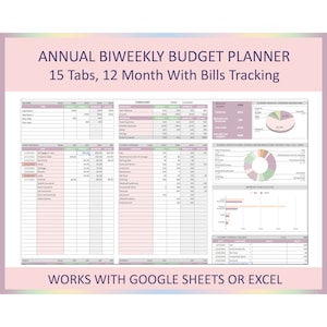 Annual Biweekly Budget Planner Google Sheets Monthly Template Easy Spreadsheet Personal Finance Tracker Budget Organizer Excel Digital File