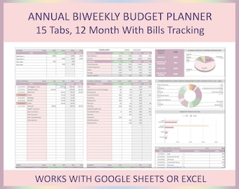 Annual Biweekly budget, Google sheets budget planner, Easy budget, Personal finance excel, Budget template,Budget spreadsheet,Monthly budget