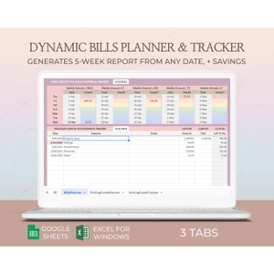 Monthly Bill Tracker Excel Google Sheets Budget Expense Calendar Multi Year Finance Template Bills Checklist for Personal Payment Planning