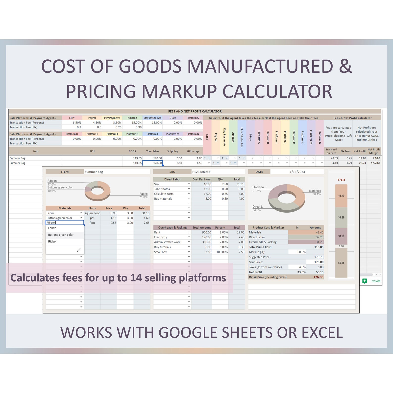 Product Costing Template, EXCEL Product Planner, Pricing Template