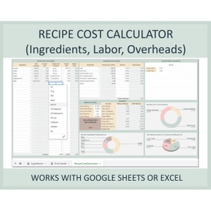 Recipe Costing Template Excel Calculator Cake Pricing Formula Baking Ingredient Tracker Google Sheets Budget Planner Home Baking Business