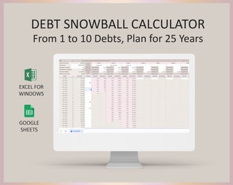 Debt Snowball Template, Debt snowball calculator spreadsheet, Debt snowball worksheet, Debt snowball excel, Debt snowball google sheets