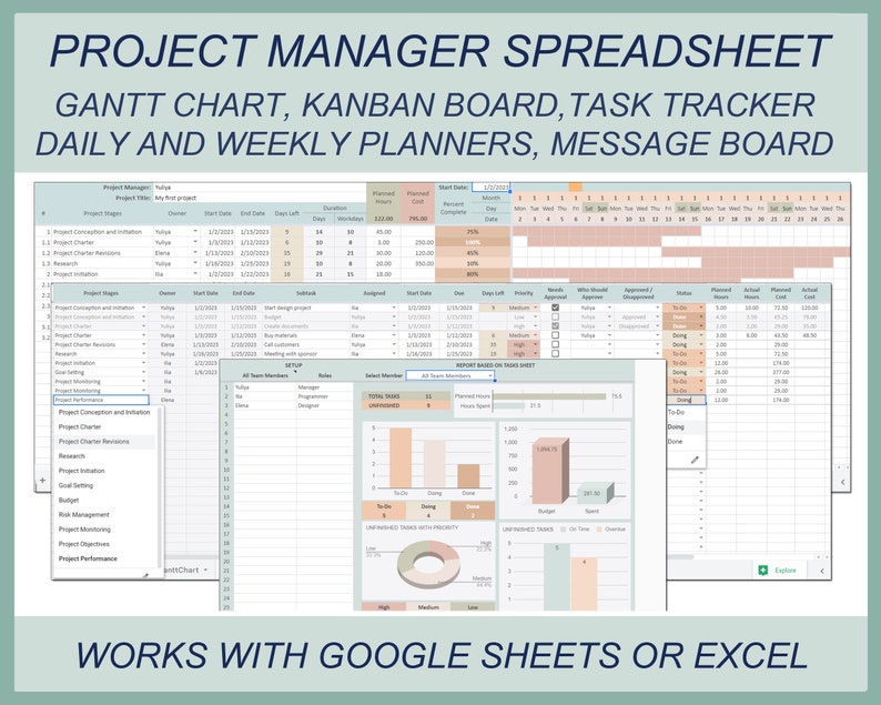Project management task tracker project manager template etsy