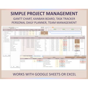 Project planner, Project manager spreadsheet, Kanban board, Gantt Chart, Team management, Time management, Tasks, Productivity, Google,Excel