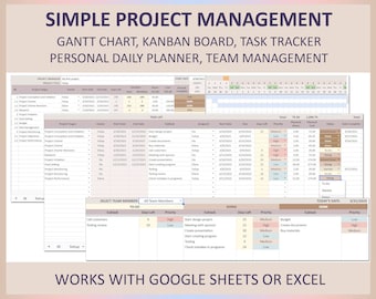 Project planner, Project manager spreadsheet, Kanban board, Gantt Chart, Team management, Time management, Tasks, Productivity, Google,Excel