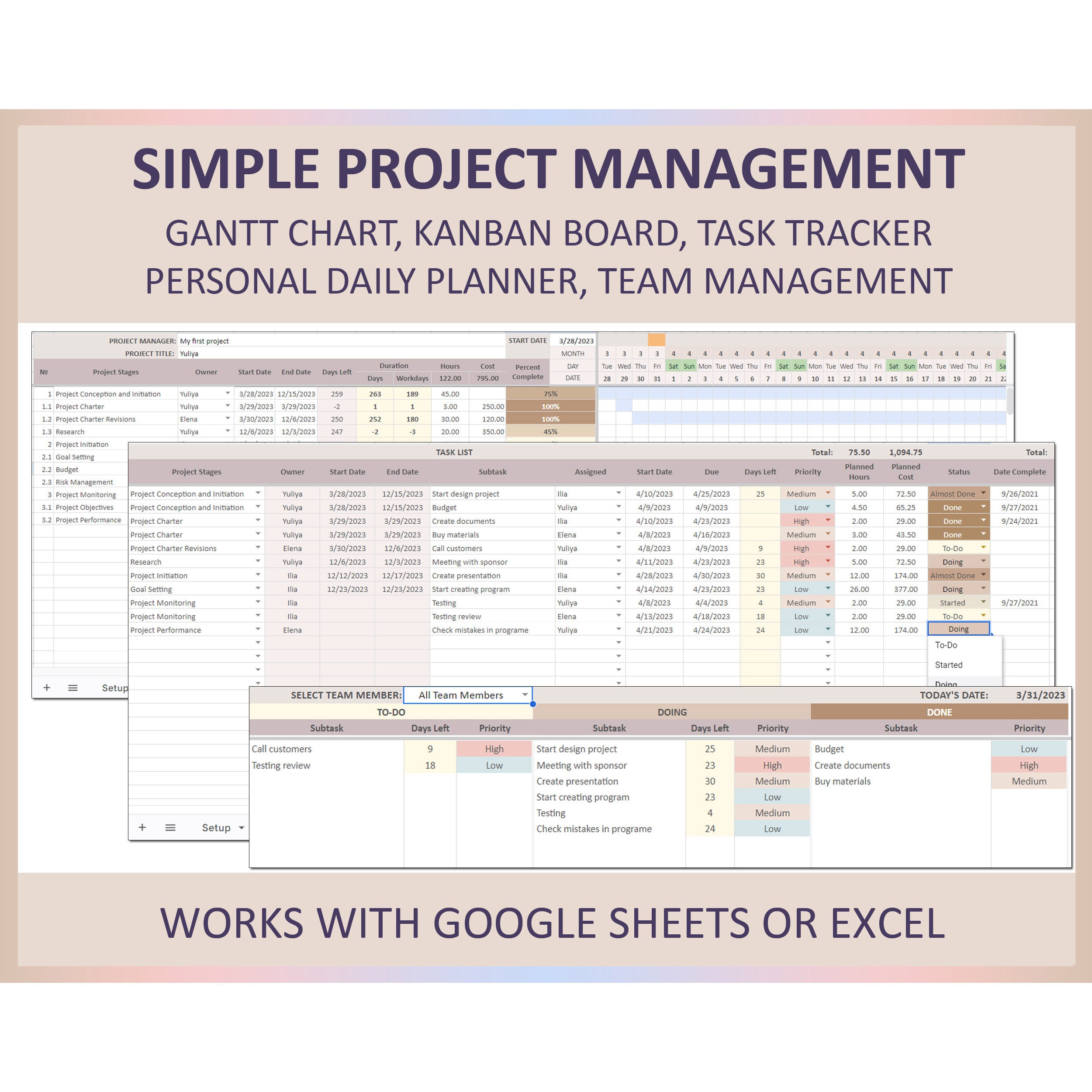 Project Planner, Project Manager Spreadsheet, Kanban Board, Gantt Chart ...