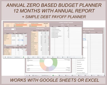 Zero based budget, Annual budget template, Yearly budget planner, Google sheets budget, Budget sheet, Budget excel, Budget digital download