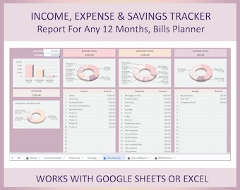 Income, Expense, Bills, Savings tracker, Cash flow spreadsheet; Home,household finance tool; Personal, family bookkeeping~Google sheet,Excel