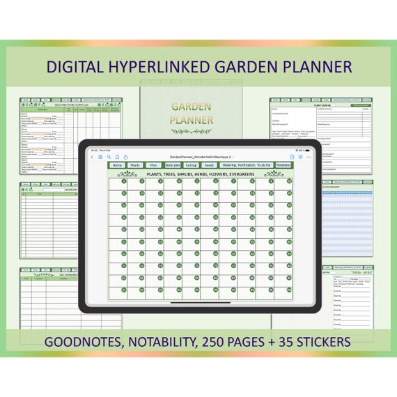 Digital Garden Planner Journal Plants Log Watering Schedule Soil Plan Seeds Tracker Template Goodnotes iPad Planner Garden Care Organizer