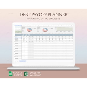 Planificador de pago de deudas Hoja de cálculo de Google Hojas de cálculo Rastreador de Excel Calculadora de pago de tarjetas de crédito Organizador para salir de deudas para planificación financiera