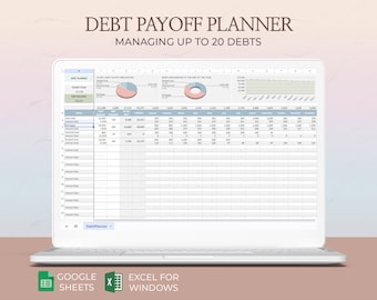 Google Sheets Debt payoff planner, Debt payoff planner, Debt tracker, Debt payoff calculator, Credit card payoff, Get out of debt, Excel