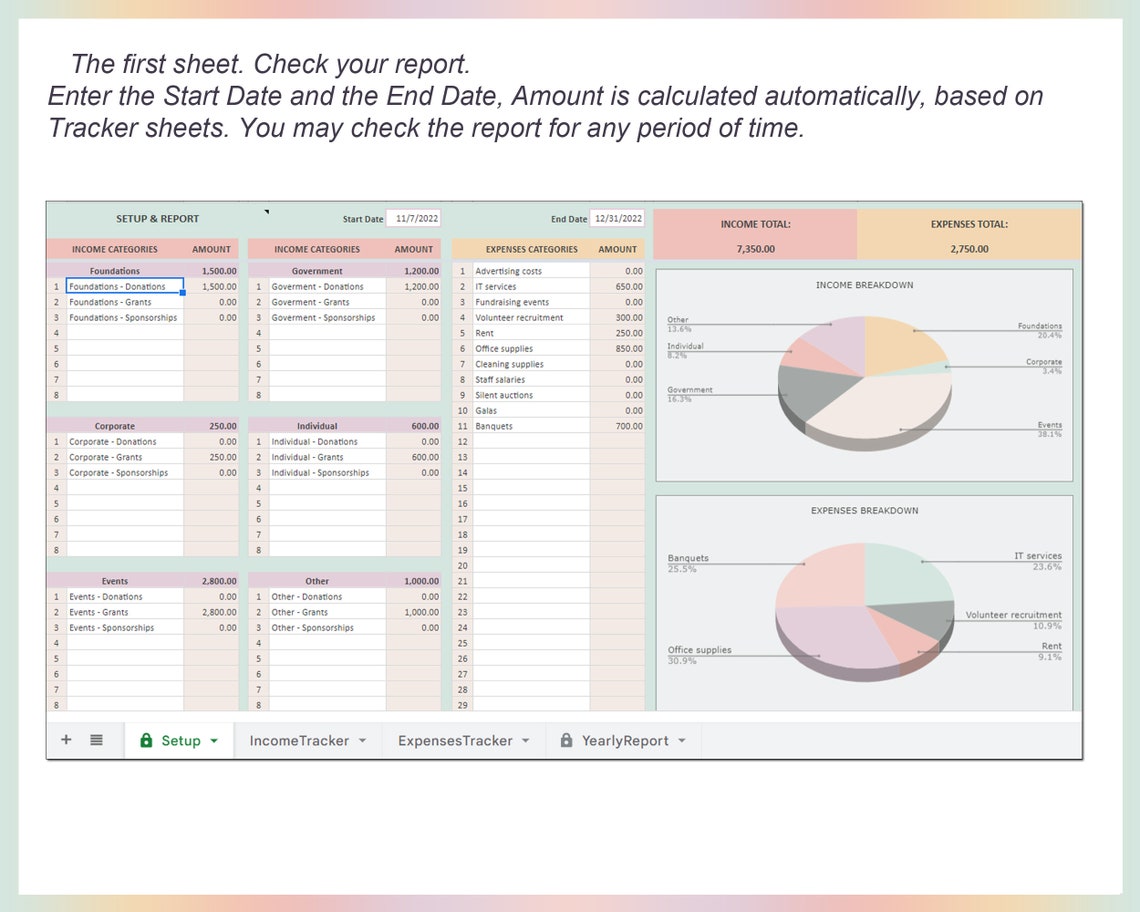 Income and Expense Tracker for Non-profit Organization, Bookkeeping, Accounting, Spending ...