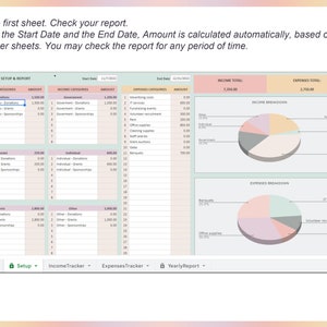 Income and Expense Tracker For Non-Profit Organization, Bookkeeping, Accounting, Spending tracker, Business tracker, Google sheets, Excel image 5