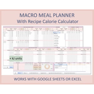 Macro Meal Planner Digital Excel Template Editable Fitness Diet Tracker Macro-Based Meal Planning Google Sheets for Health Nutrition Goals