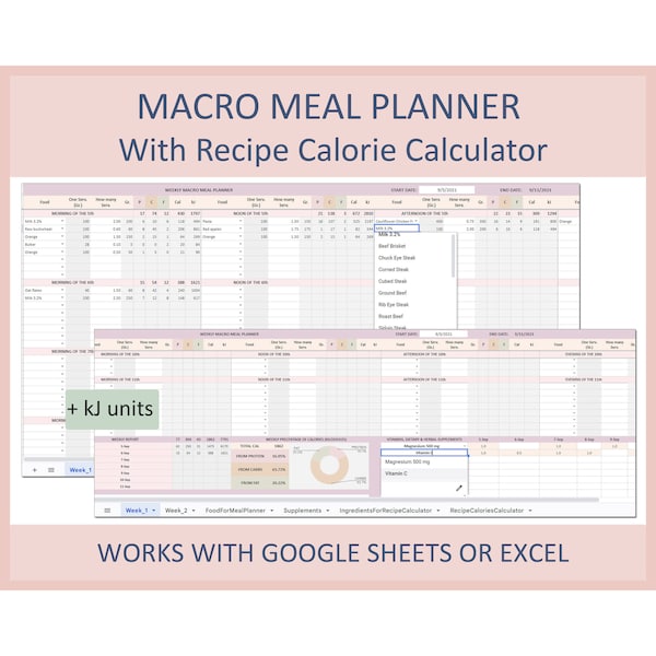 Excel Macro Meal Planner Etsy