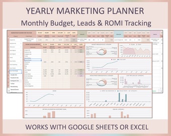 Marketing planner spreadsheet, Marketing calendar, Marketing budget, Content social marketing plan, Marketing strategy, Google sheet, Excel