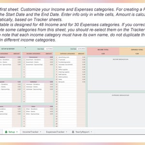 Income and Expense Tracker For Non-Profit Organization, Bookkeeping, Accounting, Spending tracker, Business tracker, Google sheets, Excel image 2