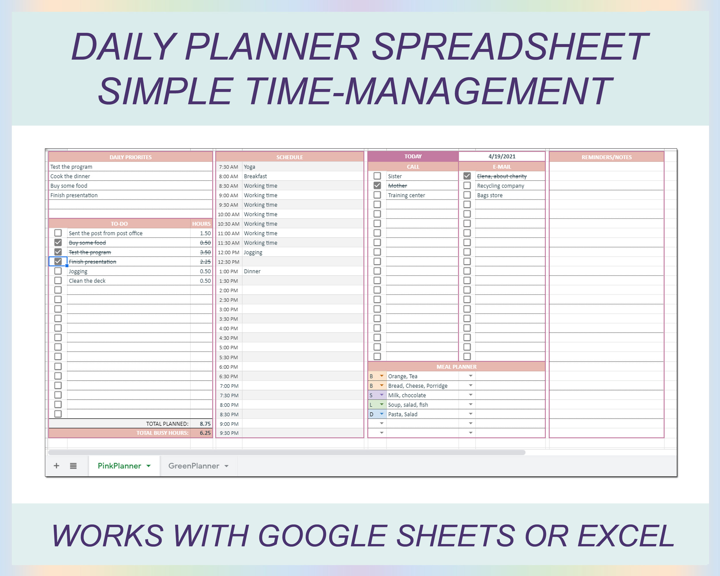 Daily Planner Sheet Time Management Working Hours Planner Etsy