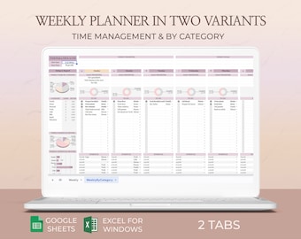 Weekly Planner Template Time Organizer Google Sheets Excel Schedule Layout Digital To-Do Tracker Spreadsheet Weekly Log Productivity Format