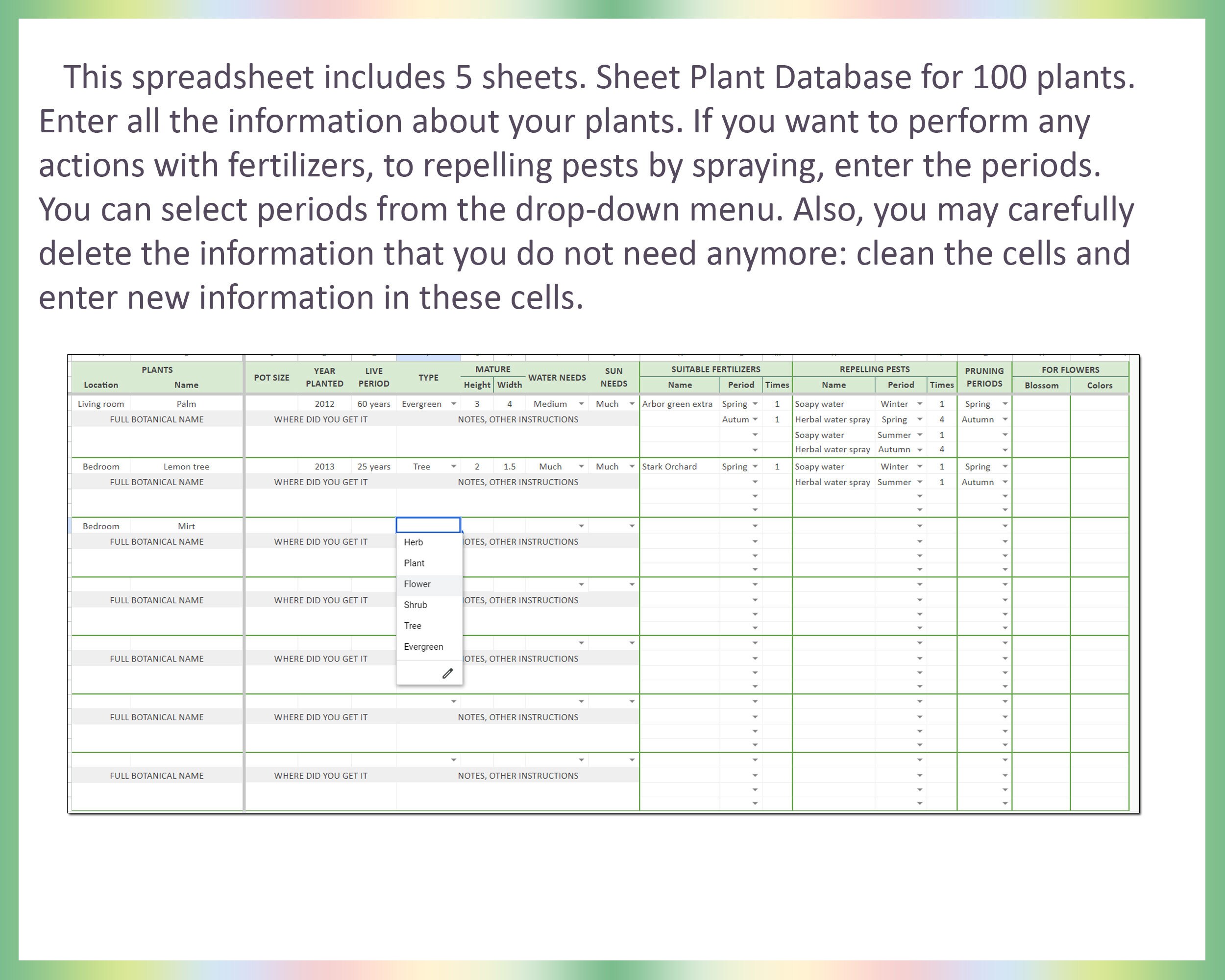 Plant Care Spreadsheet, Digital Plant Care Journal, House Plant Planner