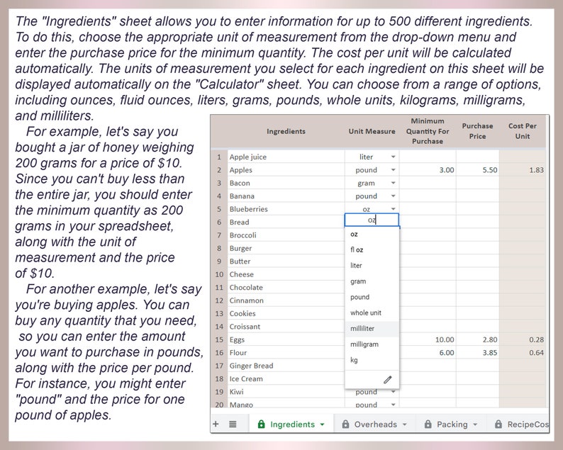 Recipe Cost Calculator Order Profit Calculator Baking Price Etsy