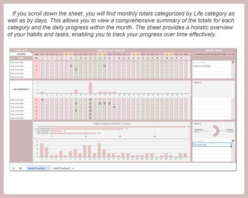 Habit Tracker Spreadsheet Template for Weekly Monthly Goals Editable ...