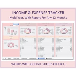 Kalkylblad för utgiftsinkomster Företagsekonomilogg Personlig budgetorganisatör Mall för pengaspårning Google Sheets Excel Redovisning bild 1