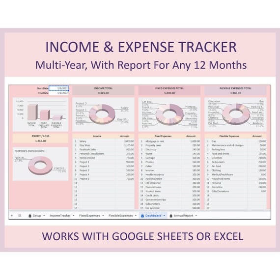 Expense Income Tracker Spreadsheet Business Finance Log Personal Budget Organizer Money Tracking Template Google Sheets Excel Accounting