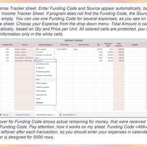 Income and Expense Tracker For Non-Profit Organization, Bookkeeping, Accounting, Spending tracker, Business tracker, Google sheets, Excel image 4