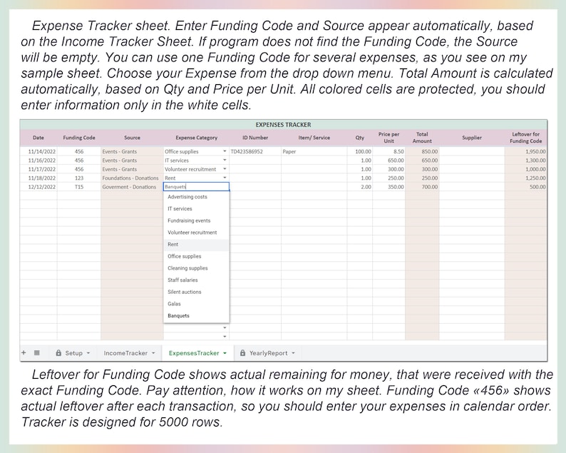 Income and Expense Tracker For Non-Profit Organization, Bookkeeping, Accounting, Spending tracker, Business tracker, Google sheets, Excel image 4