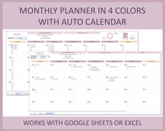 Monthly Planner Spreadsheet Google Sheets Calendar Excel Template Monthly Task Tracker Digital Organizer Undated Schedule Planning Format