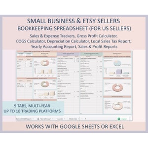 Arkusz kalkulacyjny do księgowości małych firm Narzędzie dla sprzedawców z USA Księgowość Zapasy Wydatki Śledzenie sprzedaży Zysk Strata Cennik Arkusze Google Excel