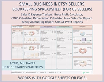 Small business bookkeeping, US sellers tool, Accounting, Inventory, Expenses, Sales tracker; Profit/Loss, Pricing spreadsheet; Google sheets