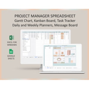 Projectplanner Spreadsheet met Gantt-diagram Kanbanbord Projectbeheersjabloon Tracker Excel-indeling Google Spreadsheets Planningstool