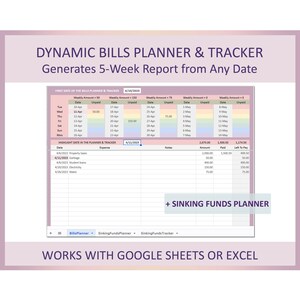 Monthly Bills Planner Tracker Spreadsheet for Home Budget Management Digital Bill Calendar Organizer Google Sheets Excel Payment Due Dates
