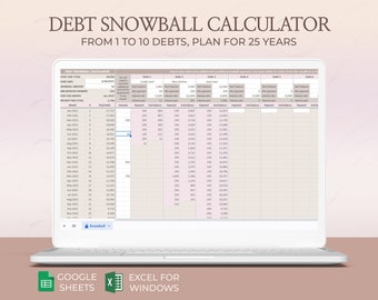 Simple Debt Snowball Calculator, Debt snowball calculator spreadsheet, Debt snowball worksheet, Debt snowball excel, Debt snowball Google