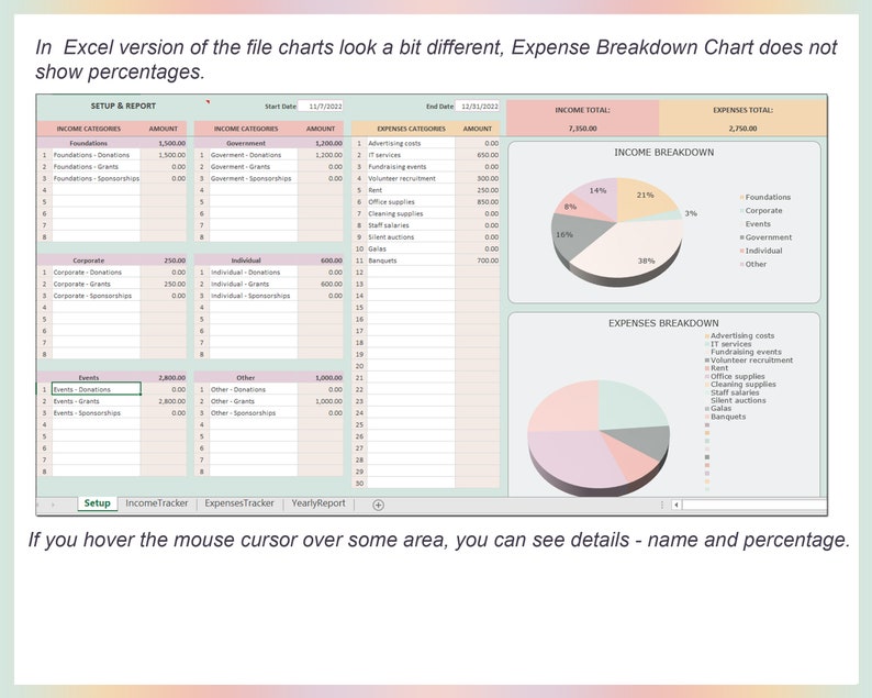Income and Expense Tracker For Non-Profit Organization, Bookkeeping, Accounting, Spending tracker, Business tracker, Google sheets, Excel image 6