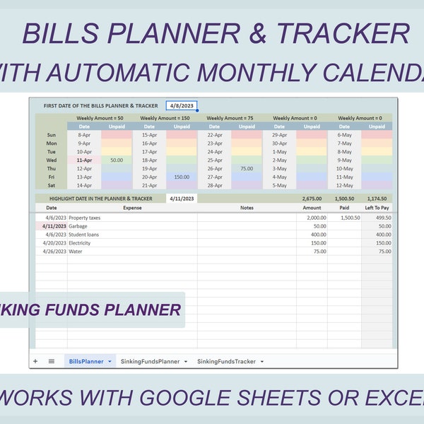 Bill Tracker Excel Etsy