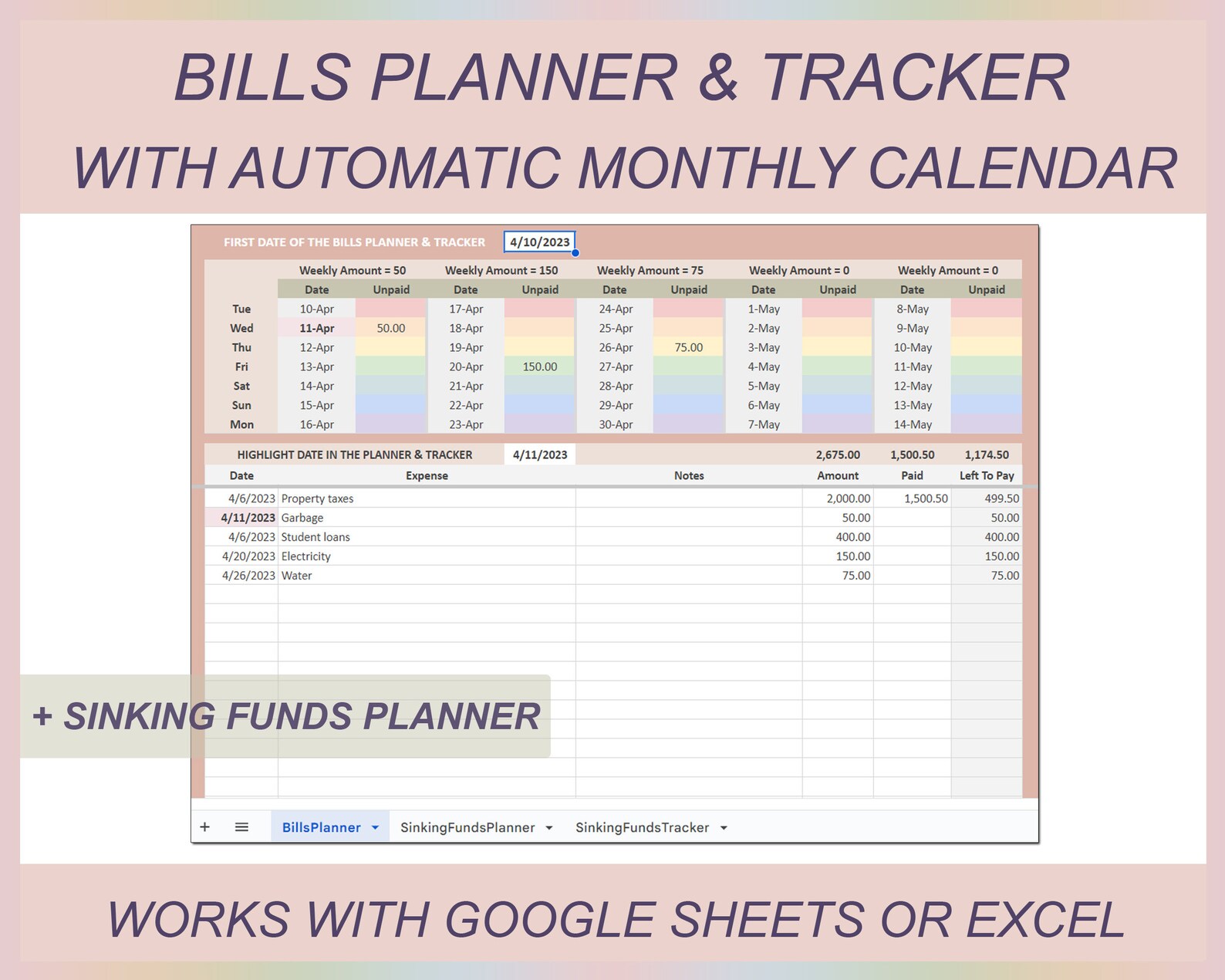 Bills Planner &amp; Tracker Bill Calendar Bills Spreadsheet - Etsy