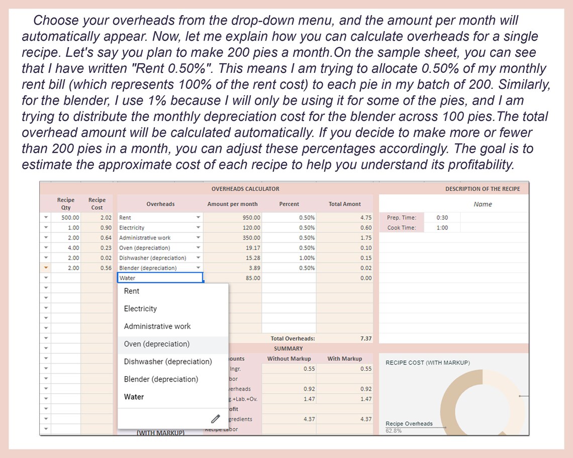Recipe Cost Calculator Excel, Ingredient Cost, Baking Cost Formula
